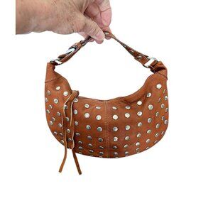 1980s/90s leather handbag with silver metal studs on front and back by Doncaster